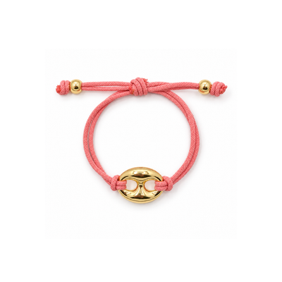 Zalmroze rope armband met gouden bean