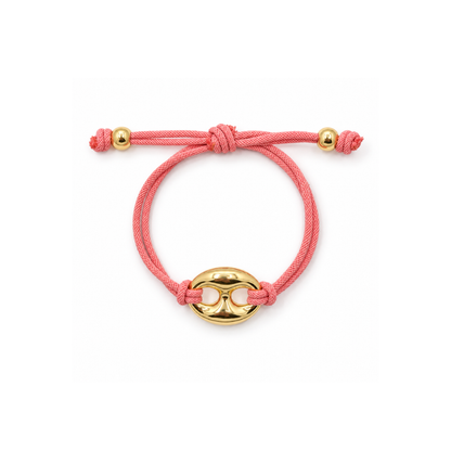 Zalmroze rope armband met gouden bean Casa Jadel