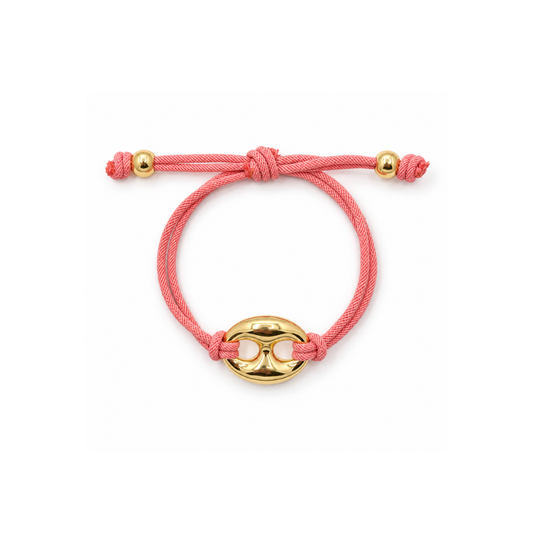 Zalmroze rope armband met gouden bean Casa Jadel