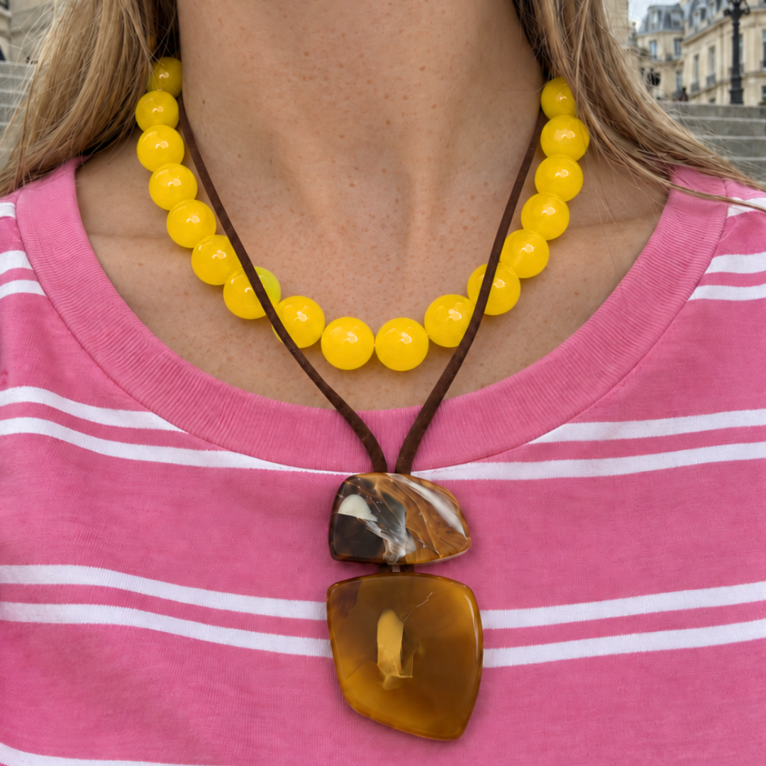 Gele grote kralenketting neon
