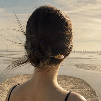 Gouden haarpin met roze zoetwaterparel The Beach Club