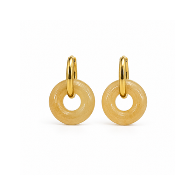 Gouden oorringen met Citrien natuursteen hoops