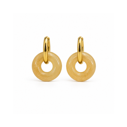 Gouden oorringen met Citrien natuursteen hoops