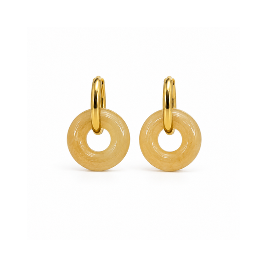 Gouden oorringen met Citrien natuursteen hoops