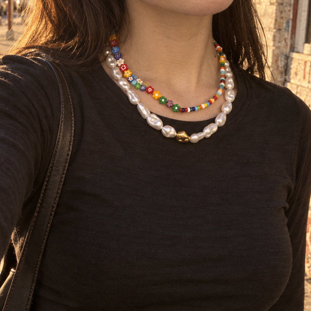 Gekleurde chunky kleine kralenketting Saar millefiori