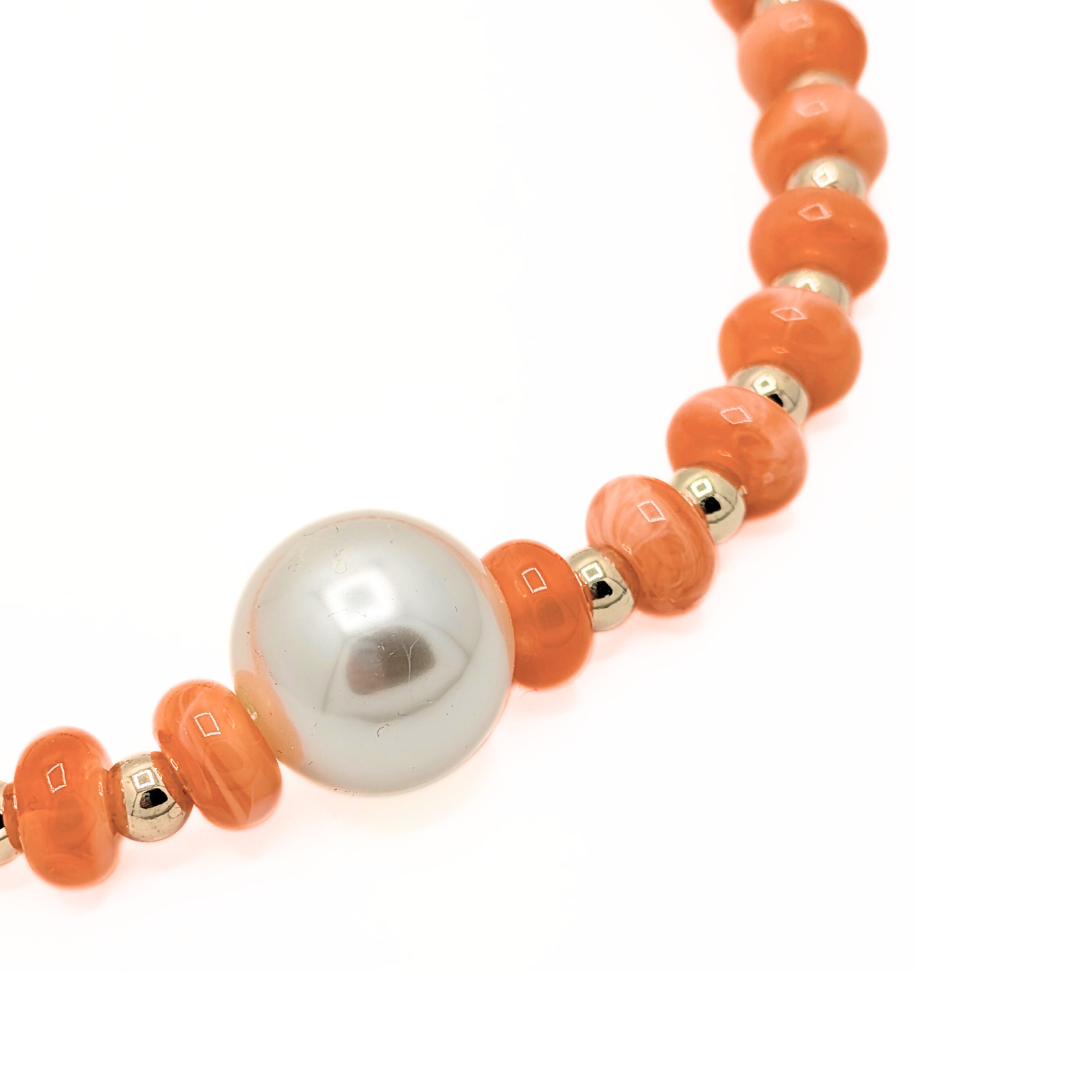 Oranje donut kralenketting met grote parel