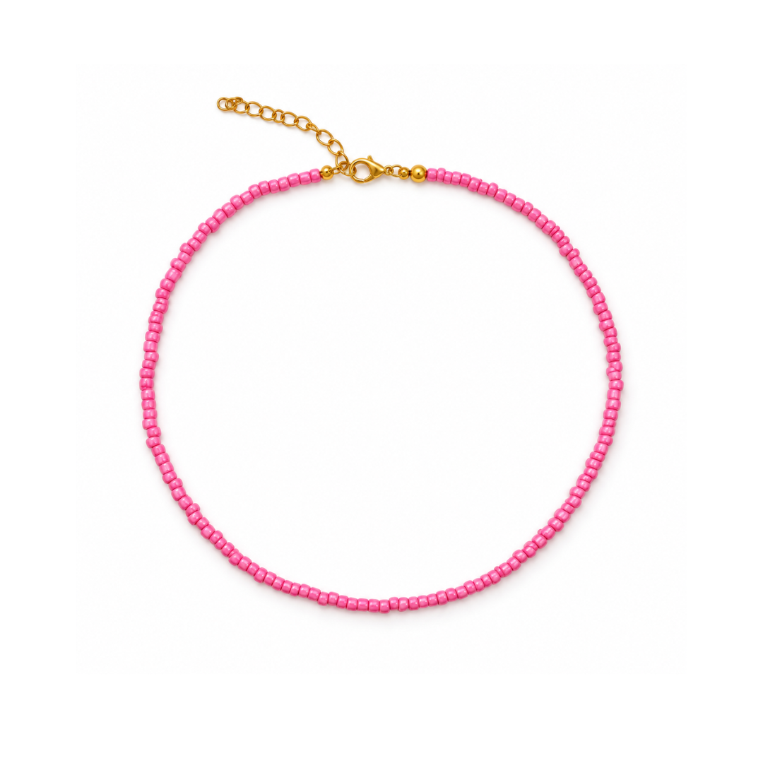 Zuurstokroze kleine kralenketting Saar Casa Jadel