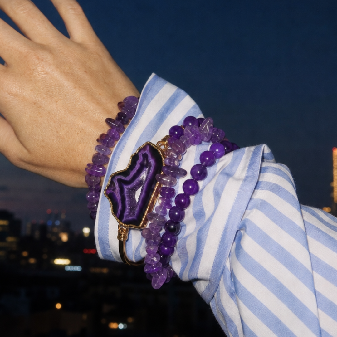 Paarse amethist natuursteen kralenarmband
