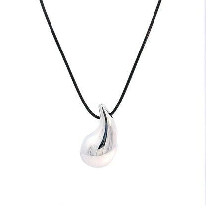 Zwart koord ketting met zilveren druppel