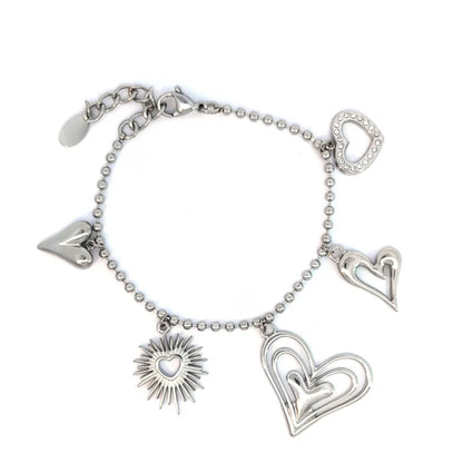Zilveren balletjes schakel armband met 5 verschillende hartjes - Casa Jadel