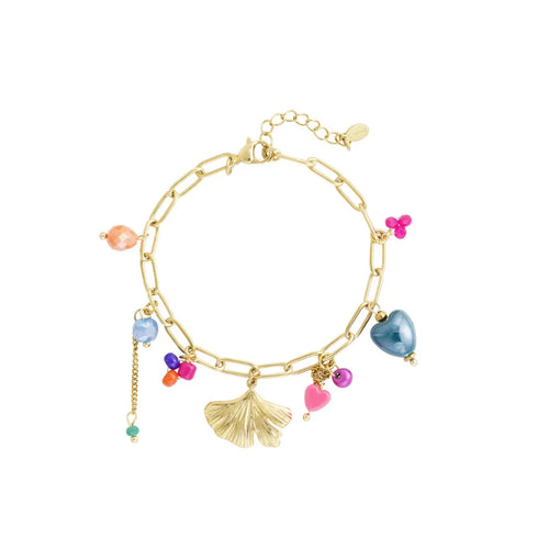 Gouden bedel armband met vleugel gekleurde details
