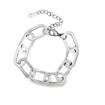 Zilveren platte rechthoekig schakel armband