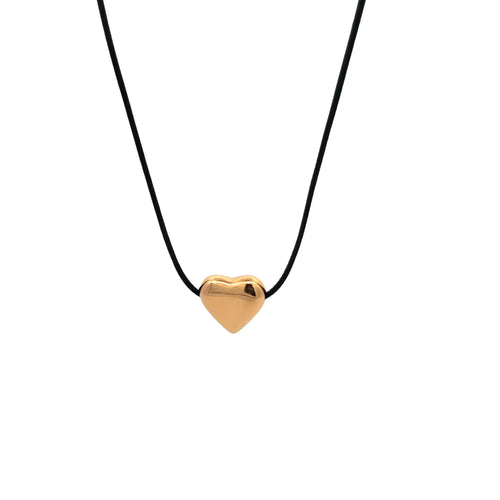 Zwart koord ketting met gouden hart