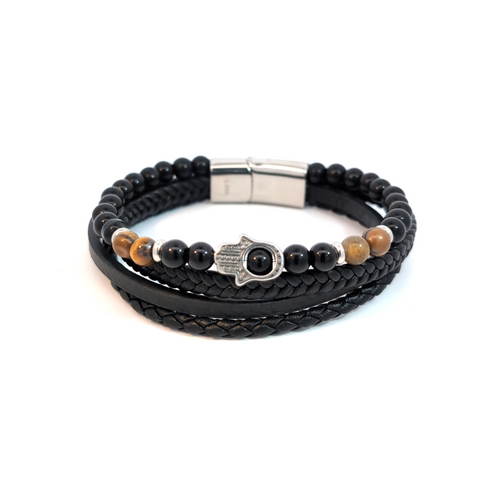 Armband heren gevlochten met een tijgeroog kralen