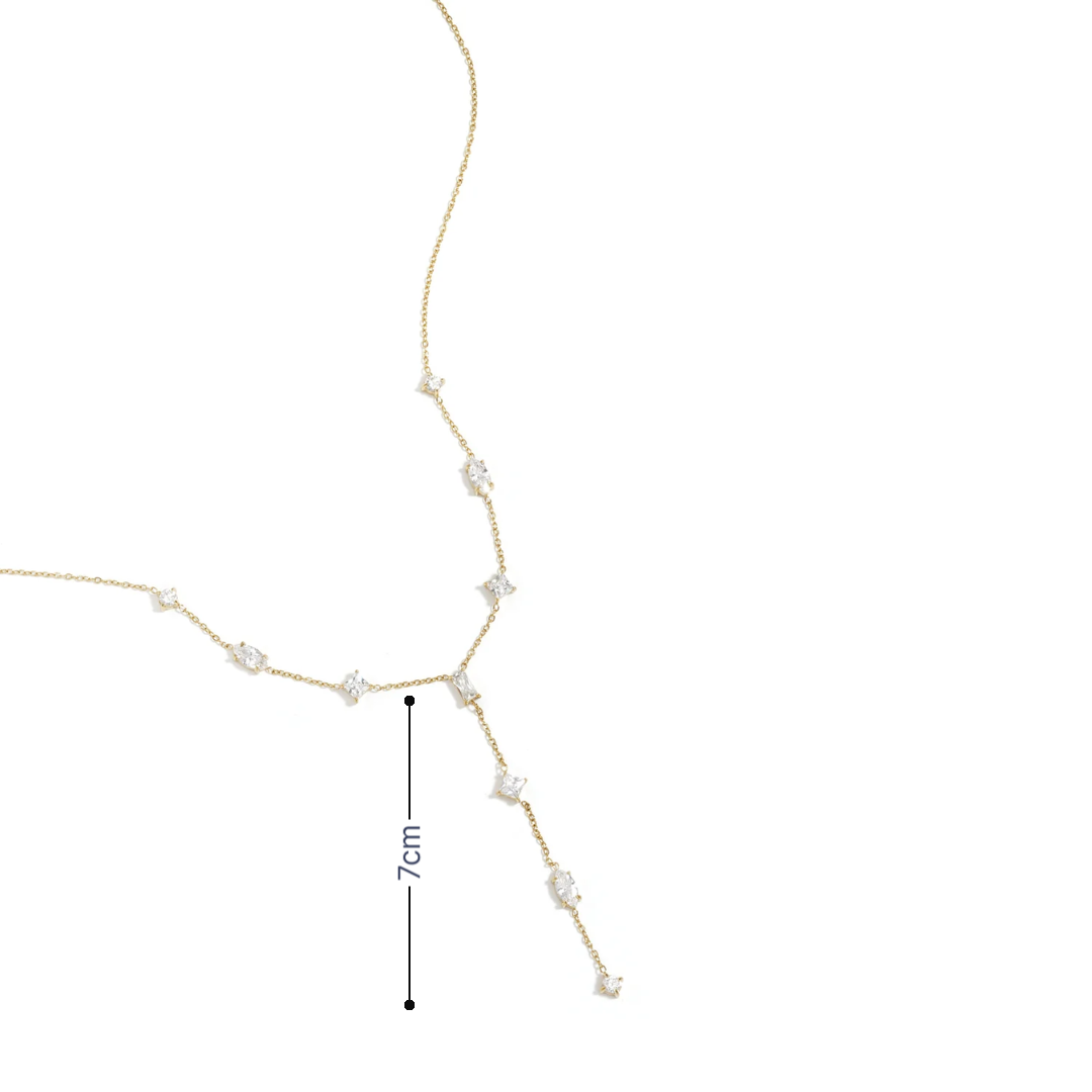 Gouden Y lijn ketting met strass- lang