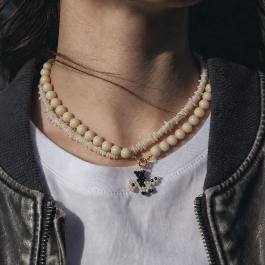 Naturel kralenketting met boeislot Maud