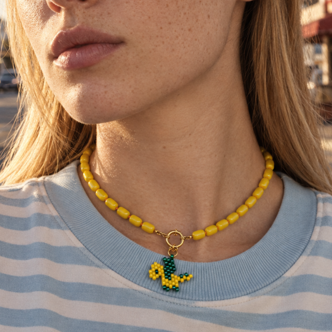 Gele kralenketting long