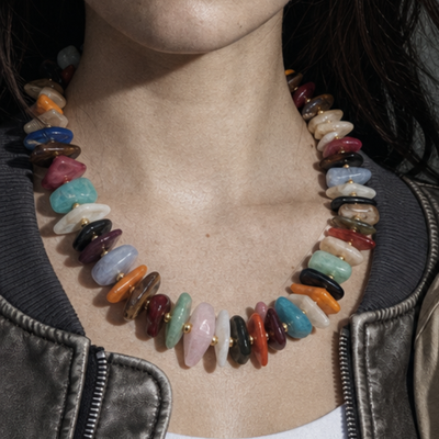 Veelkleurige marble splitkralenketting XL