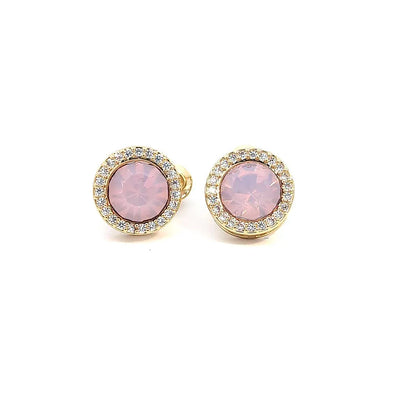 Oorknopjes goud en roze kristal omringt met kleine witte kristalletjes