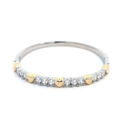 Bangle zilveren armband met goudkleurige hartjes en zirkonen