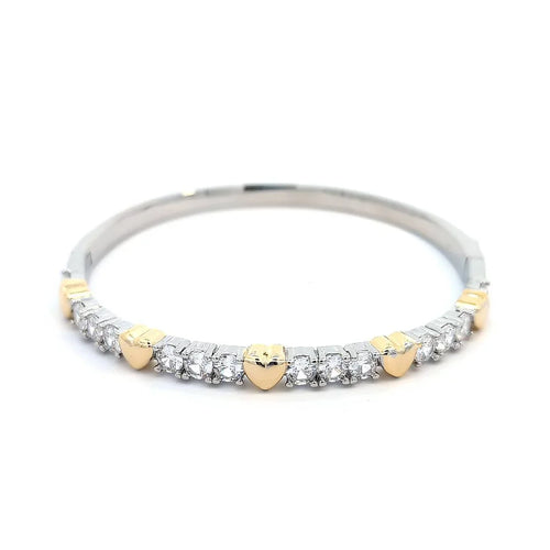 Bangle zilveren armband met goudkleurige hartjes en zirkonen