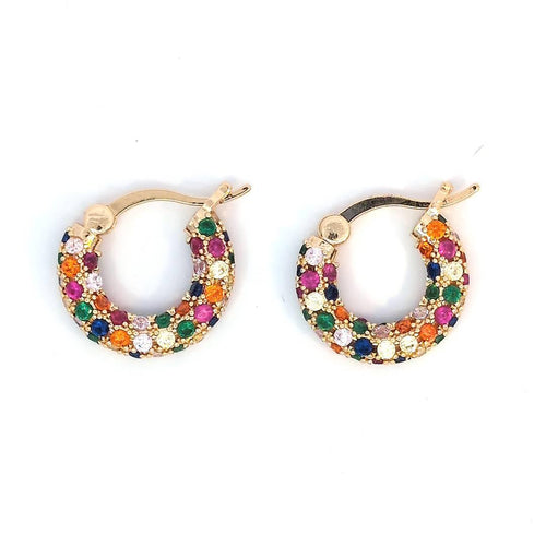 Kleine oorring met multi color strass steentjes