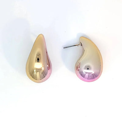 Gouden druppel oorknopjes met roze verloop