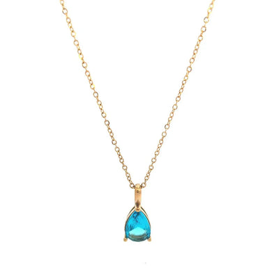 Gouden ketting met blauwe druppel bedel