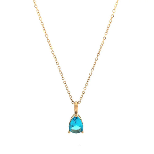 Gouden ketting met blauwe druppel bedel