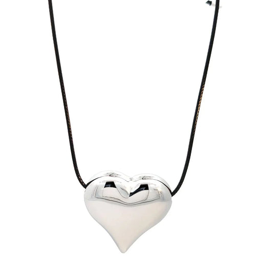 Zwart koord ketting met zilveren hart