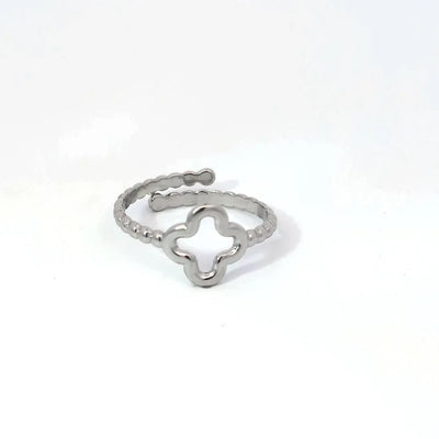 Verstelbare ring zilver met open clover