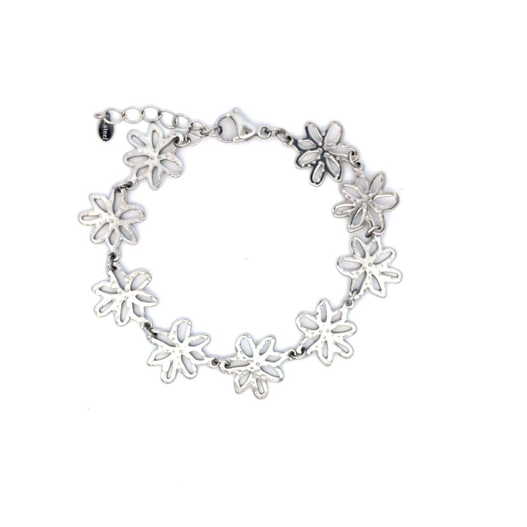 Zilveren flower all around armband