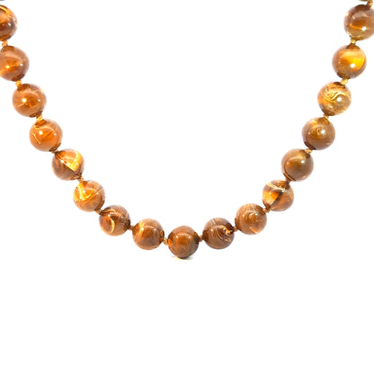 Bruine gemarmerde grote kralen ketting