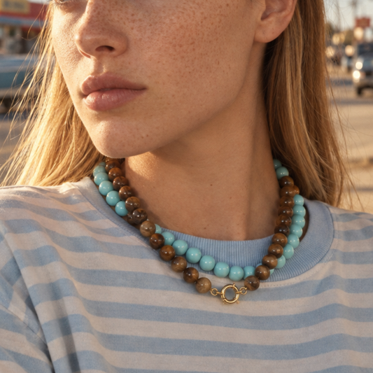 Bruine kralenketting natuursteen-effect met boeislot