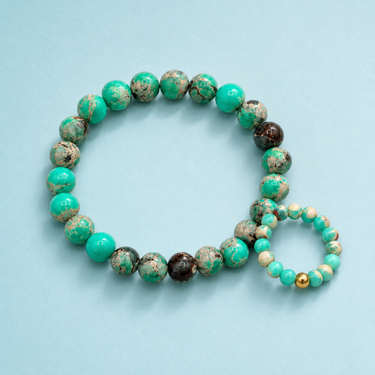 Groene Shoushan-steen natuursteen set armband ring Casa Jadel
