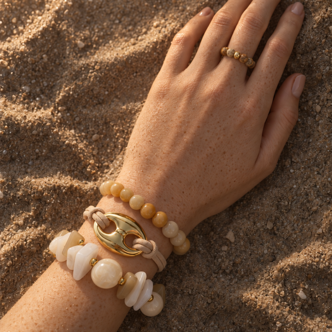 Naturel chunky kralenarmband Ibiza