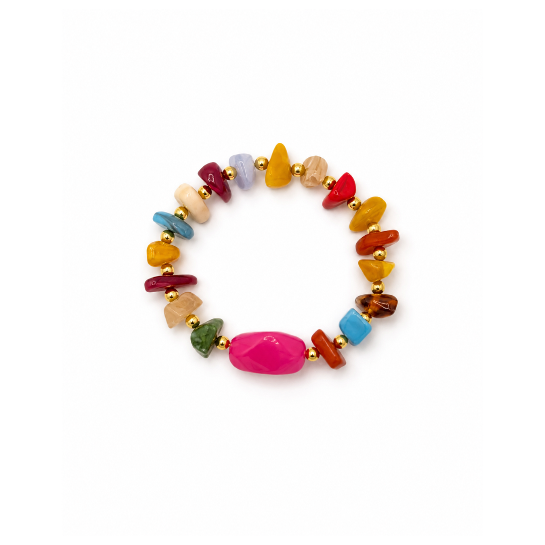 Veelkleurige marble splitkralen armband met roze kraal Casa Jadel