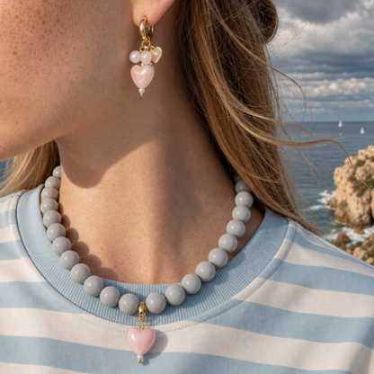 Grijze grote kralenketting Luna