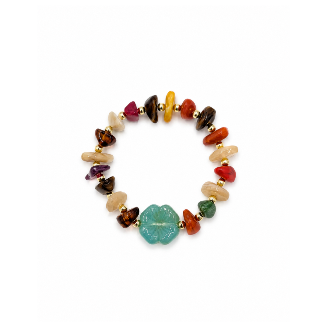Veelkleurige marble splitkralen armband met klaver Casa Jadel
