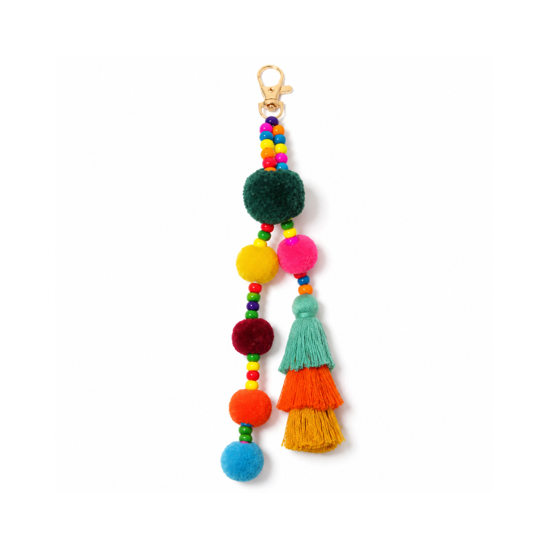 Groene bohemian pompon tashanger