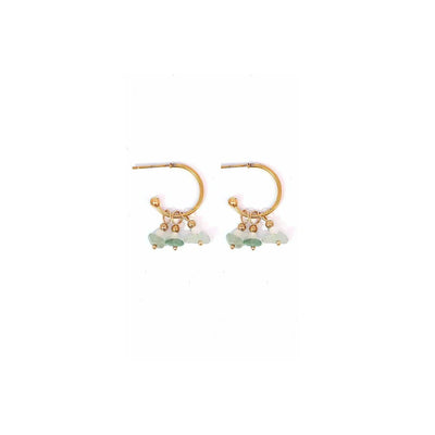 Open gouden oorringetje met 3 hangertjes met groen turquoise