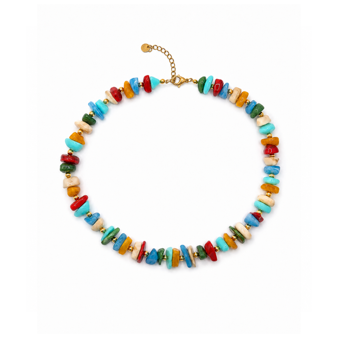Veelkleurige mixed marble splitkralenketting natuursteen Casa Jadel