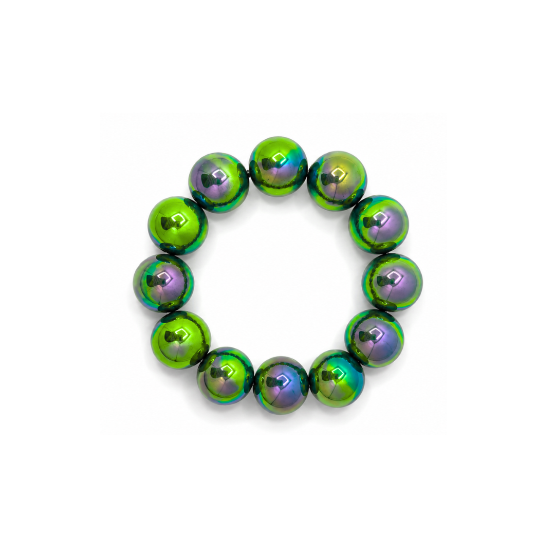 Zeegroene metallic grote kralenarmband Eva