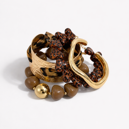 Bruin-gouden panterprint set | vier armbanden