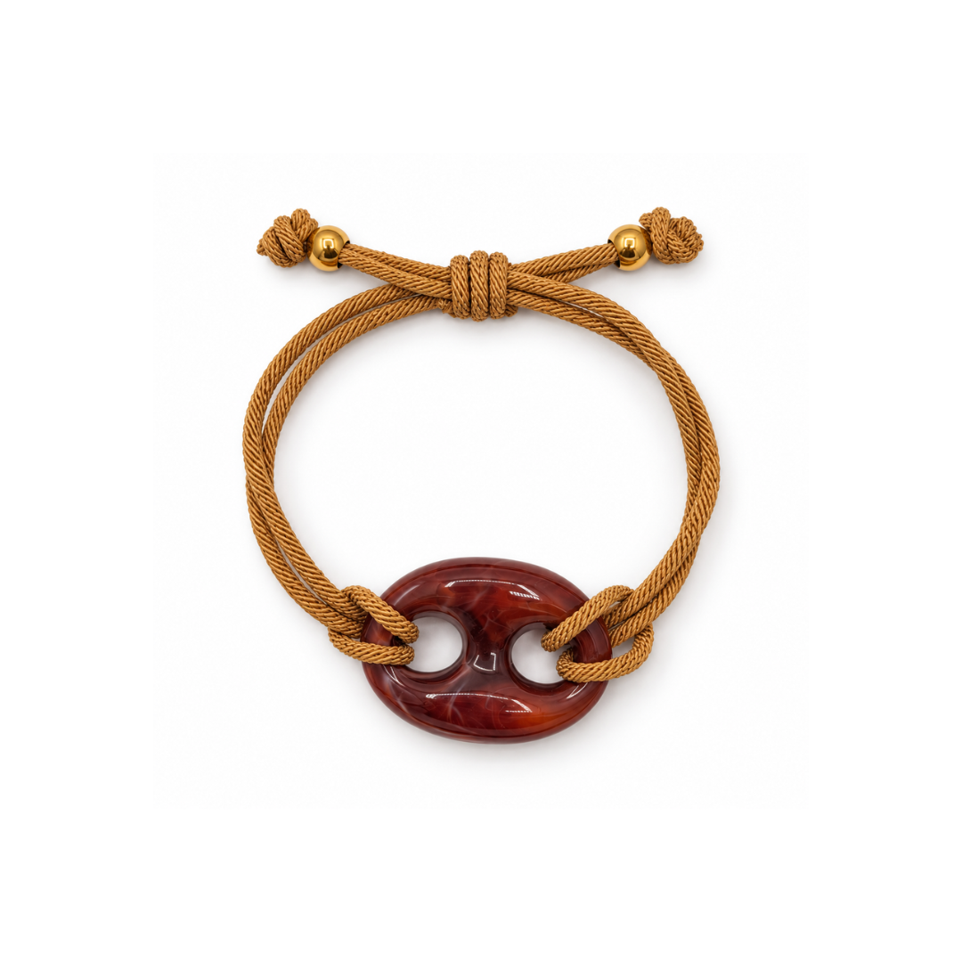 Bruine rope armband met rode marble bean Casa Jadel