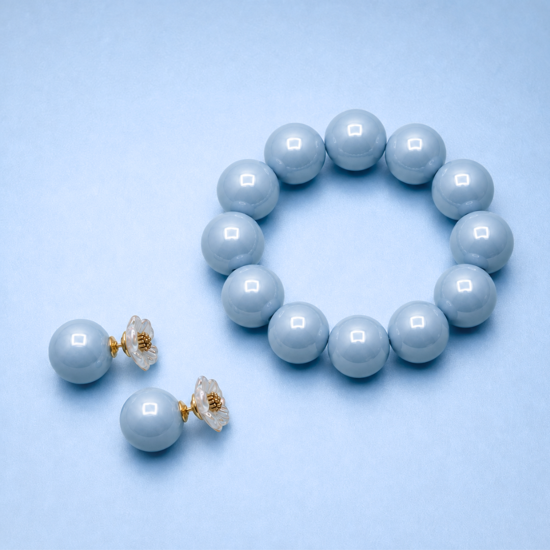 Lichtblauwe metallic Eva set | armband en oorbellen