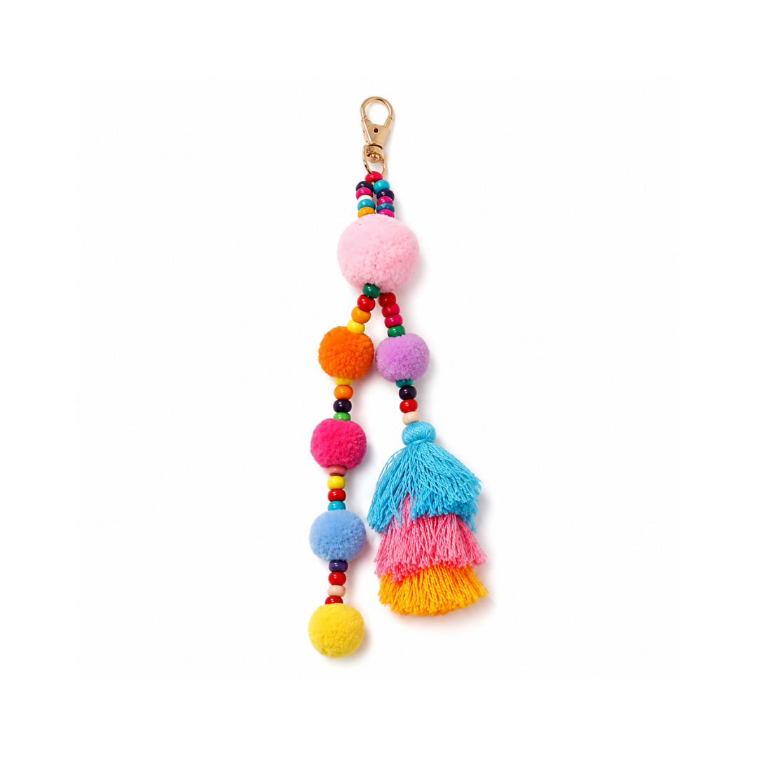 Roze bohemian pompon tashanger