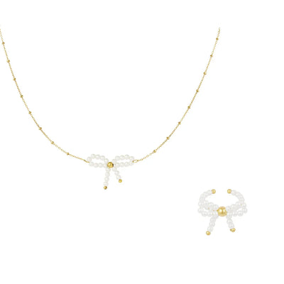 Setje ketting en ring parelkraaltje met goudkleurige details - Casa Jadel