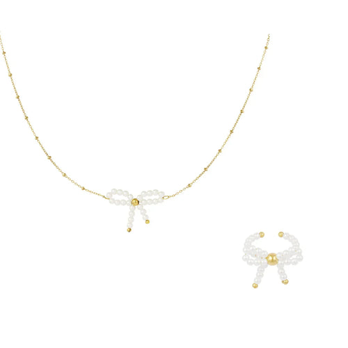 Setje ketting en ring parelkraaltje met goudkleurige details