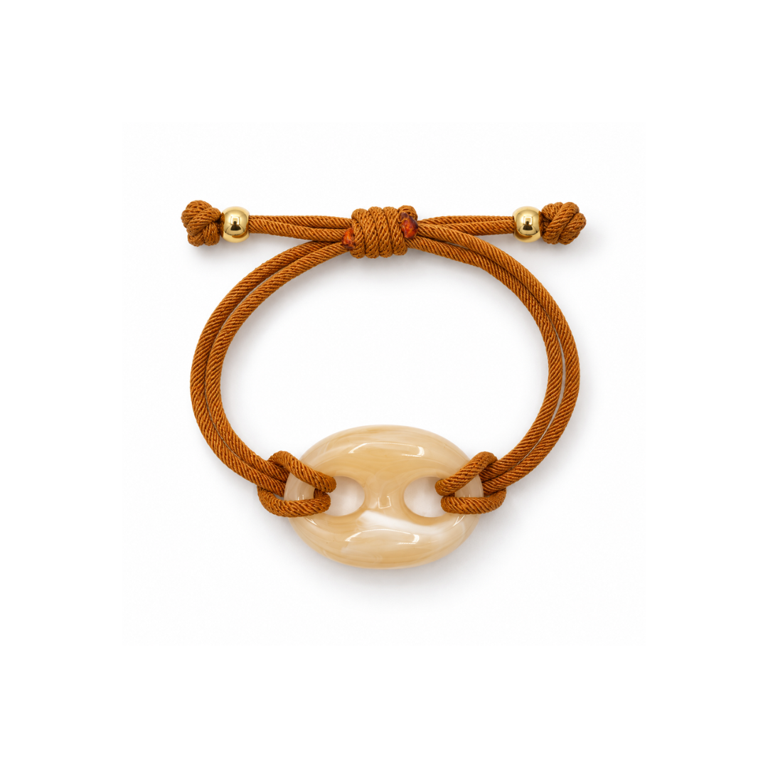 Bruine rope armband met creme marble bean Casa Jadel